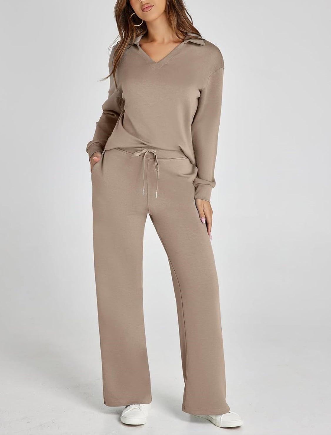 Women's Casual Polo Top and Wide Leg Pants Matching Sets (Buy 2 Free Shipping)