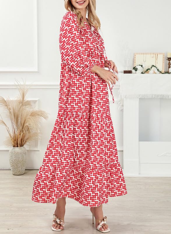 Women's Puff Sleeve Floral Boho Maxi Dress (Buy 2 Free Shipping)