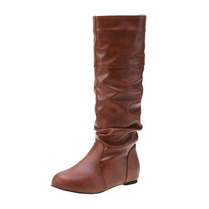 Women'S Autumn And Winter High-Top Flat Pleated Boots