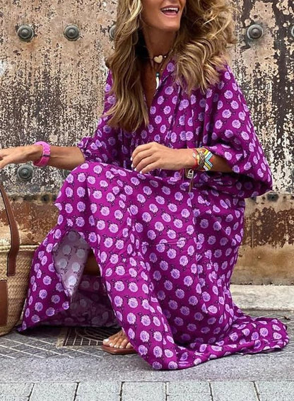 Women's Puff Sleeve Floral Boho Maxi Dress (Buy 2 Free Shipping)