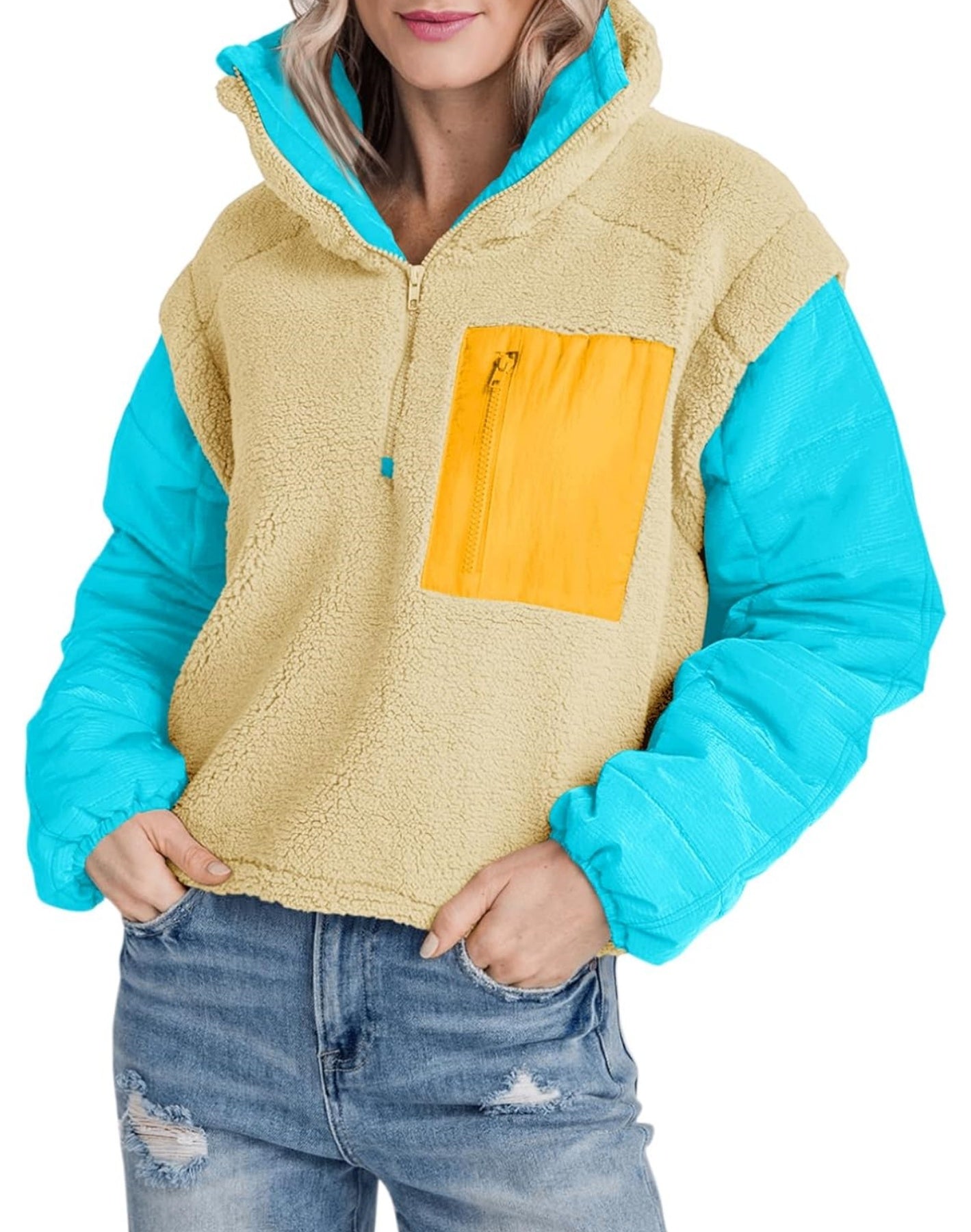 Women's Fleece Color Block Pullover Jacket (Buy 2 Free Shipping)