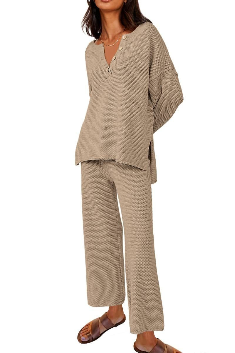 Button Knit Sweater 2-Piece Loungewear Set (Buy 2 Free Shipping)