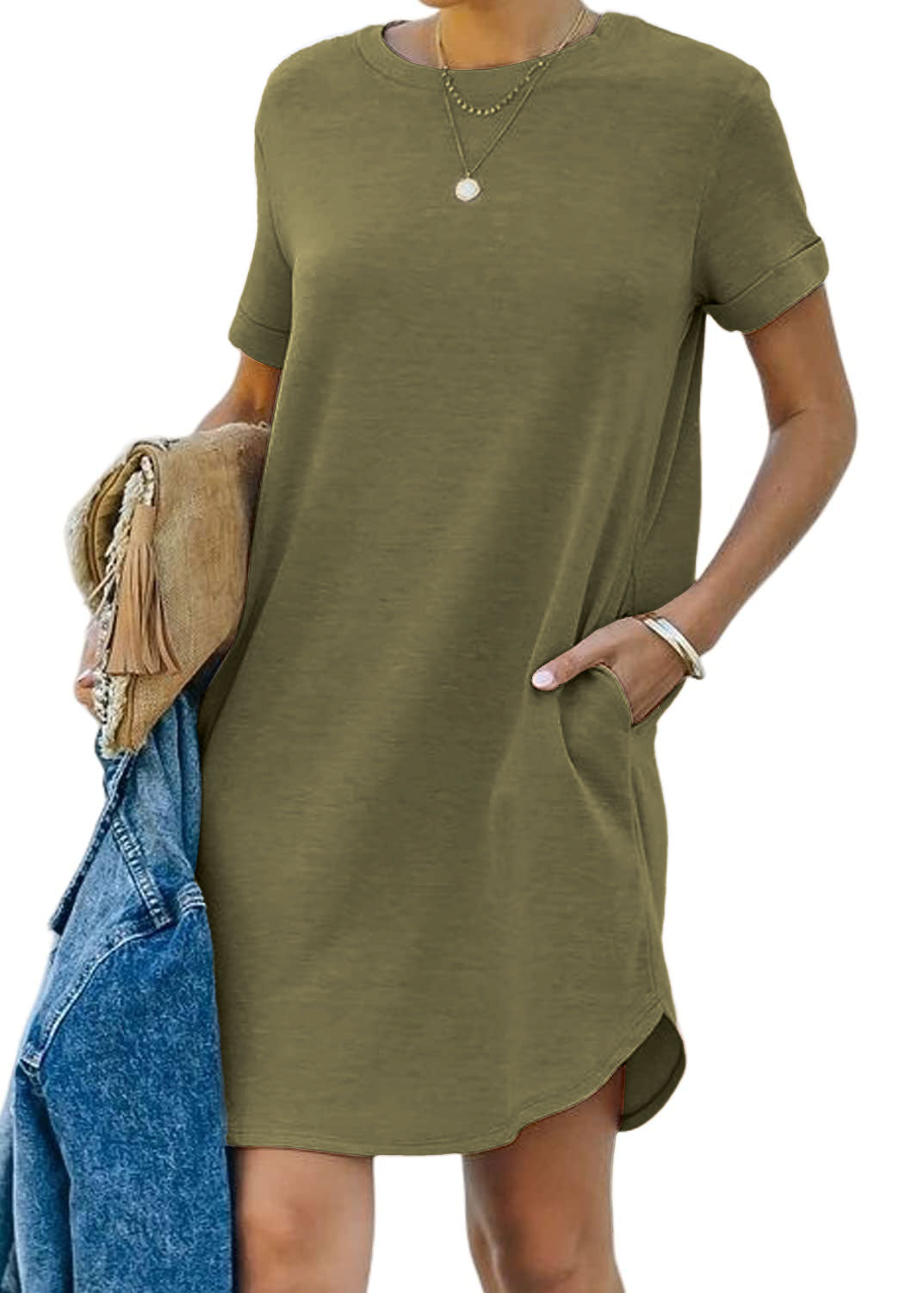 Women's Casual Short Sleeve T-shirt Dress with Pocket (Buy 2 Free Shipping)