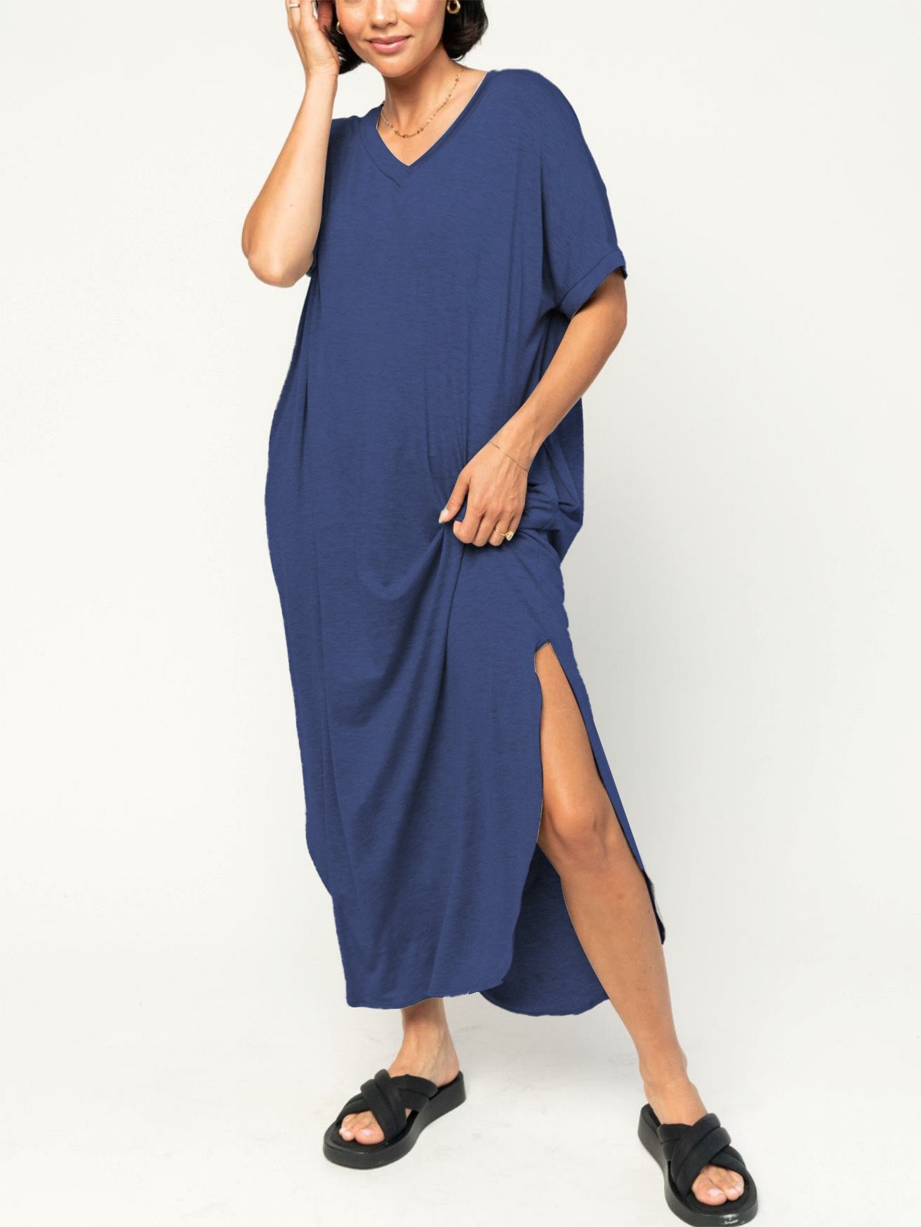 Women's Loose V-neck Split T-shirt Dress (Buy 2 Free Shipping)