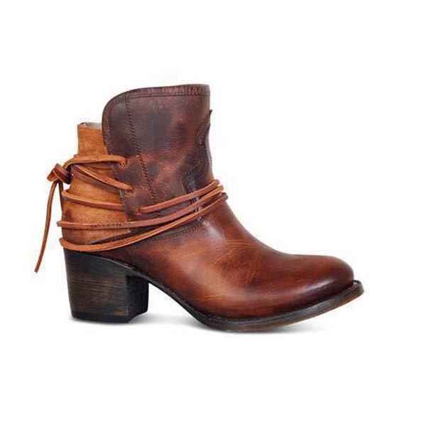 Women'S Vintage Lace Up Chunky Heel Booties