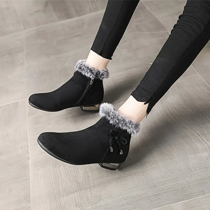 Women's Chunky Heel Short Casual Side Zipper Plush Lined Boots