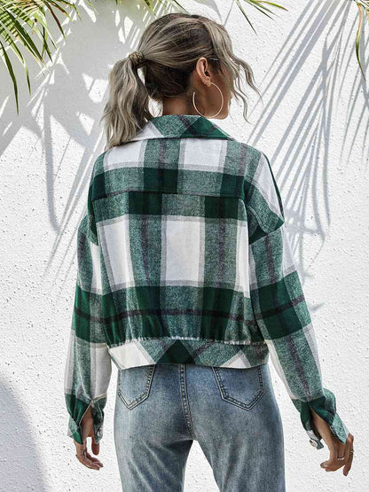 Women's Flannel Plaid Button Down Cropped Jacket (Buy 2 Free Shipping)