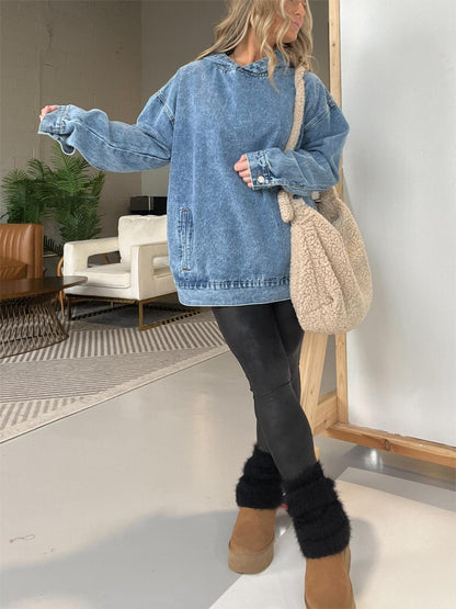 2024 New Denim Hooded Sweatshirt with Front Pockets (Buy 2 Free Shipping)