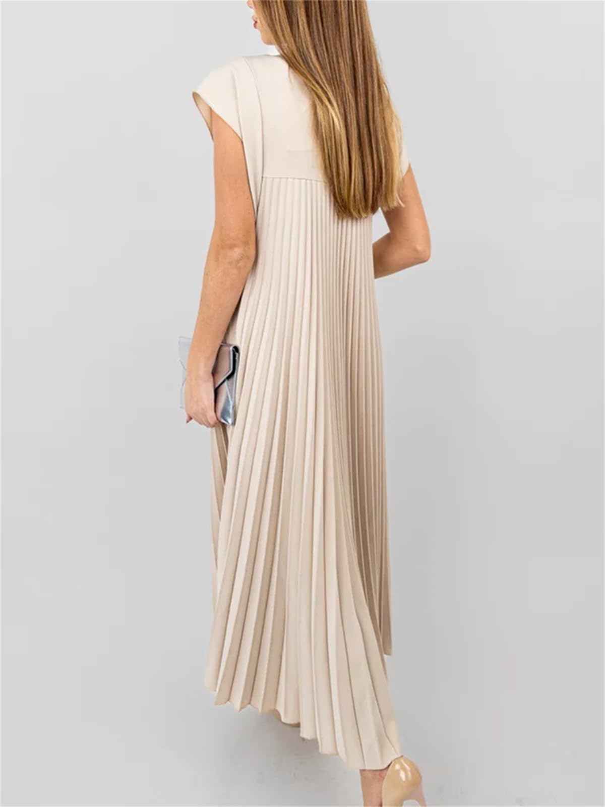 Women's Cap Sleeve Pleated Flowy Maxi Dress (Buy 2 Free Shipping)