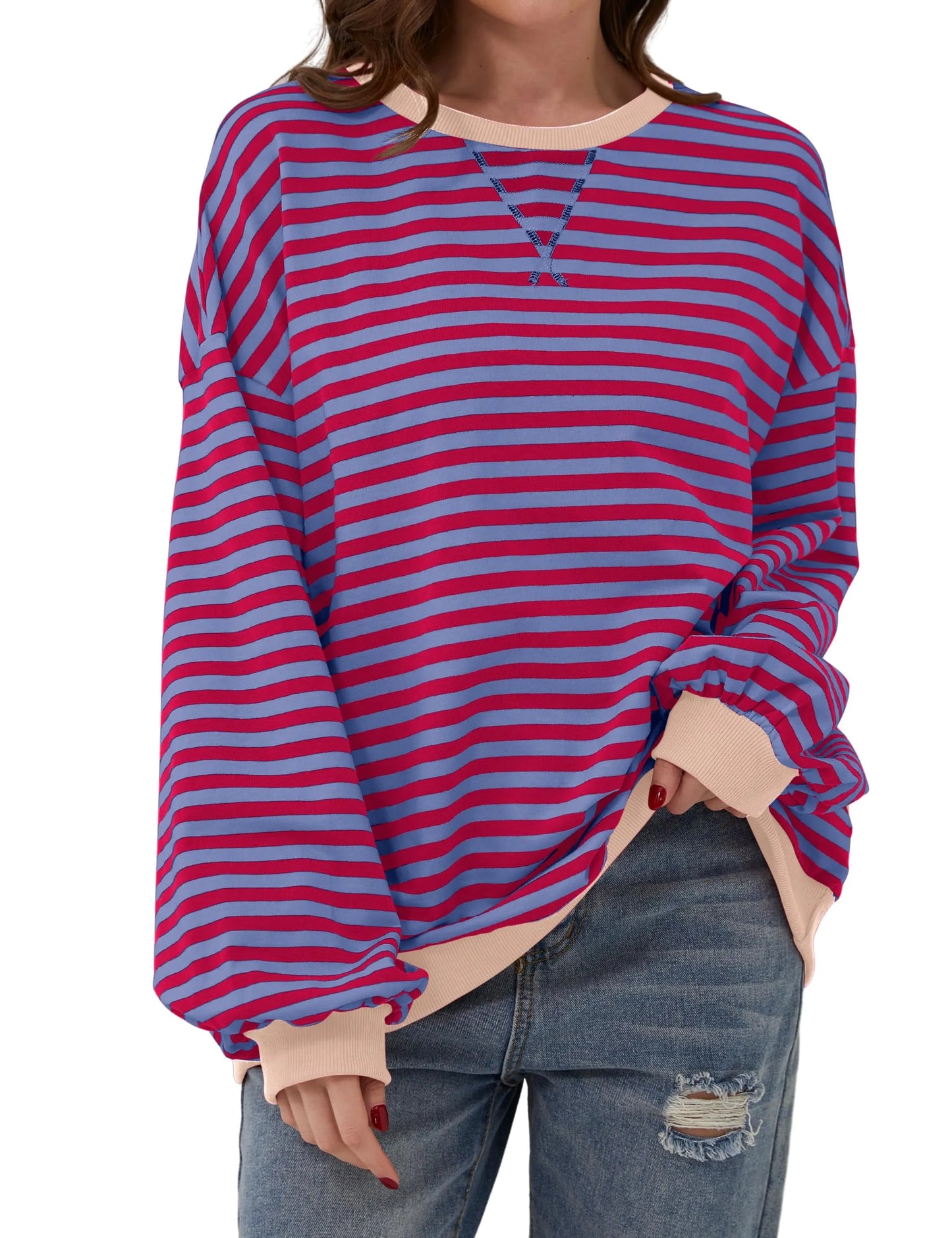 Women's Oversized Striped Long Sleeve Pullover (Buy 2 Free Shipping)