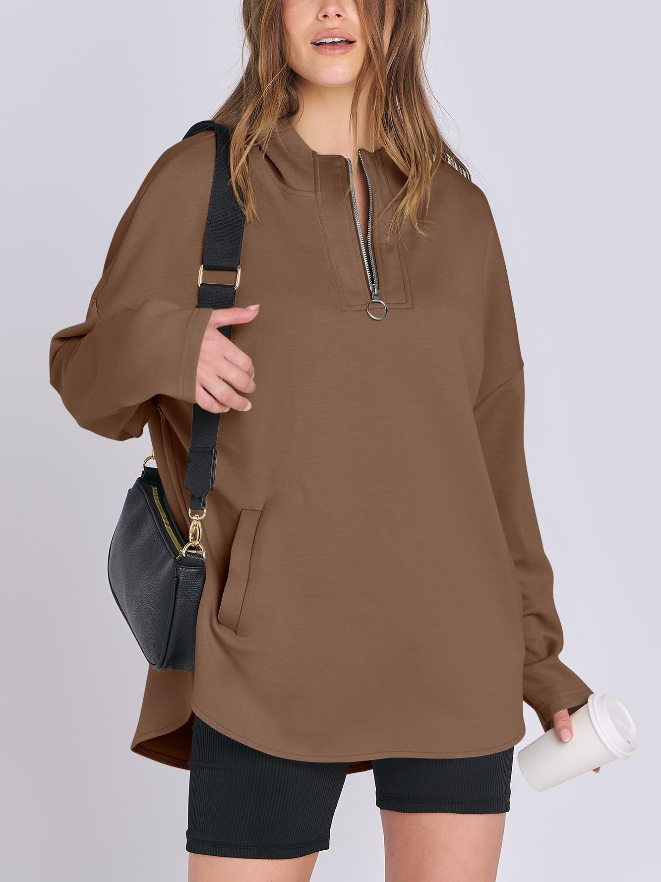 Women's Quarter Zip Oversized Tunic Hoodie (Buy 2 Free Shipping)