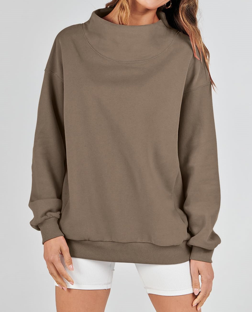 Women's Slit Mock Neck Oversized Sweatshirt (Buy 2 Free Shipping)