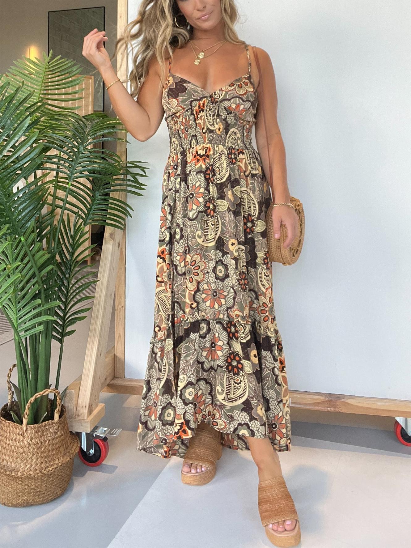 Women's Spaghetti Strap Floral Maxi Dress (Buy 2 Free Shipping)