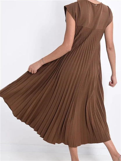 Women's Cap Sleeve Pleated Flowy Maxi Dress (Buy 2 Free Shipping)