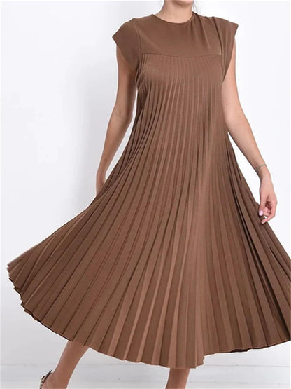 Women's Cap Sleeve Pleated Flowy Maxi Dress (Buy 2 Free Shipping)