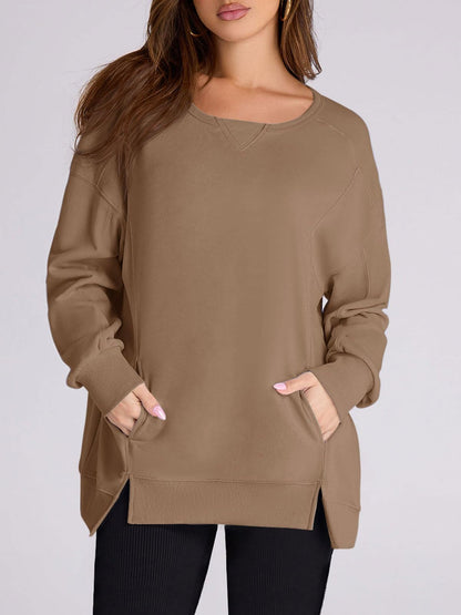 Women's High Low Side Slit Pullover Sweatshirt With Pockets (Buy 2 Free Shipping)