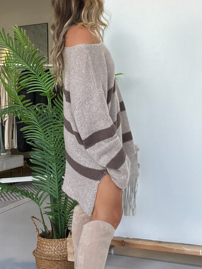 Women's Lightweight Striped Drop Shoulder Sweater Tunic (Buy 2 Free Shipping)