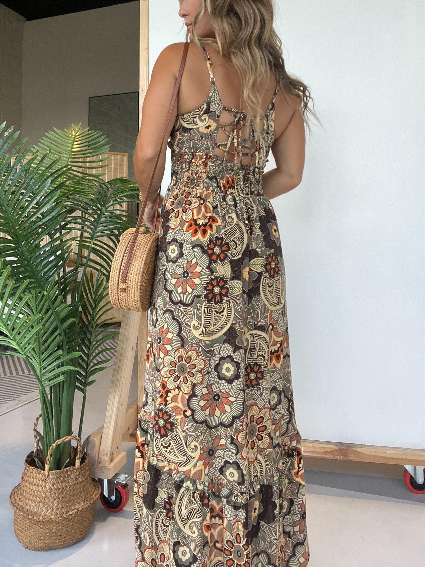 Women's Spaghetti Strap Floral Maxi Dress (Buy 2 Free Shipping)