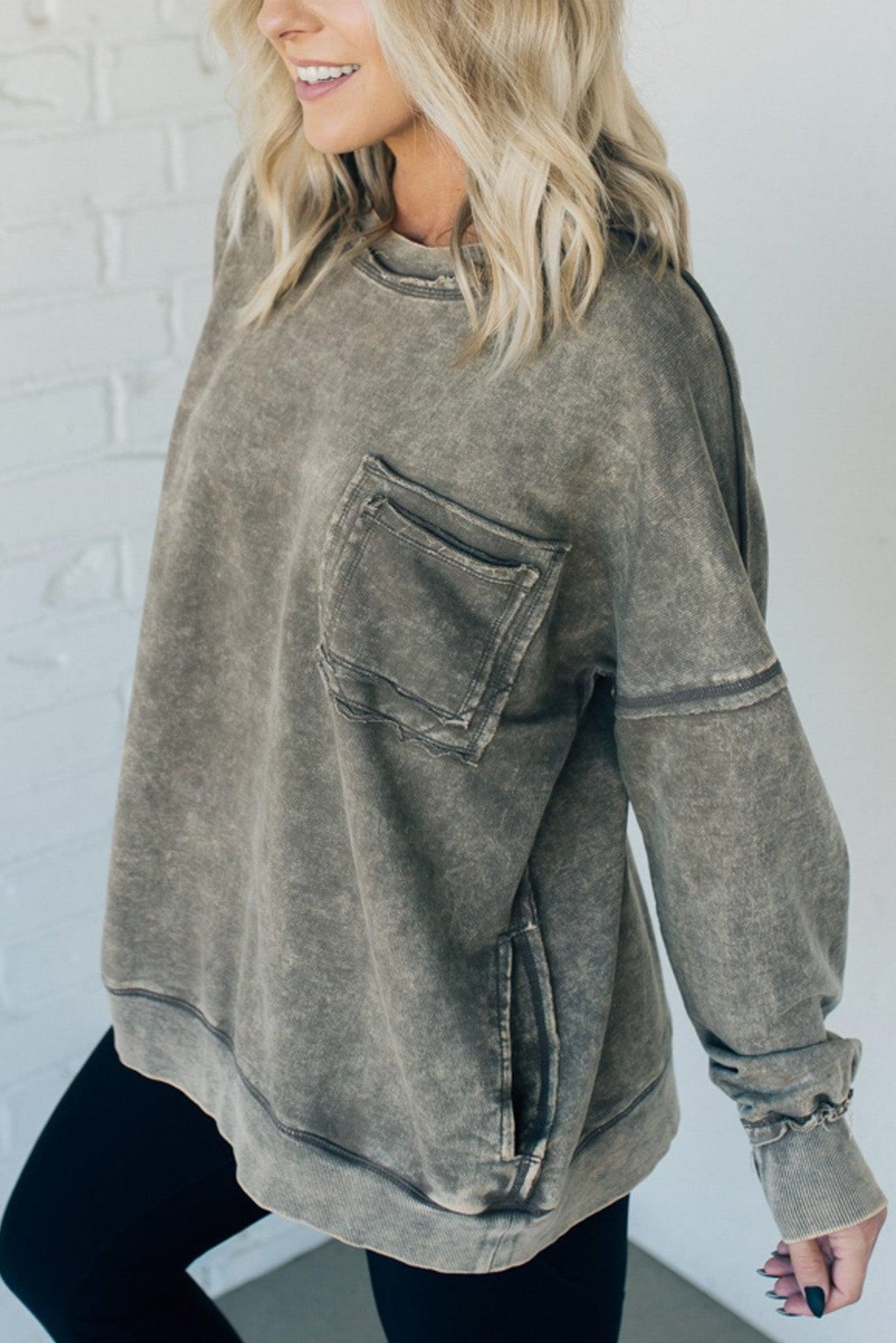 Women's French Terry Acid Wash Pullover (Buy 2 Free Shipping)