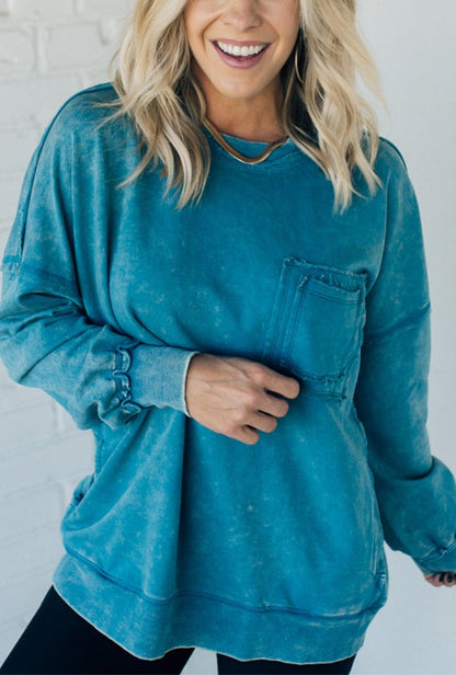 Women's French Terry Acid Wash Pullover (Buy 2 Free Shipping)