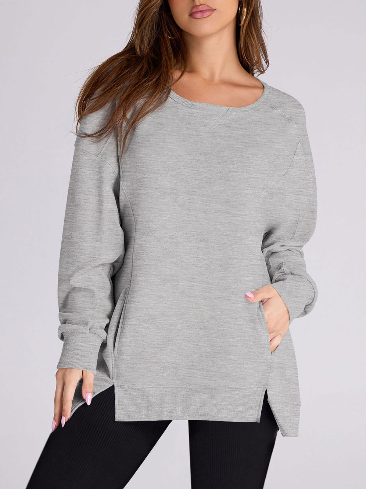 Women's High Low Side Slit Pullover Sweatshirt With Pockets (Buy 2 Free Shipping)