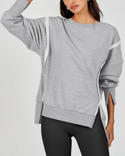 Women's Crew Neck Side Slit Oversized Sweatshirt (Buy 2 Free Shipping)