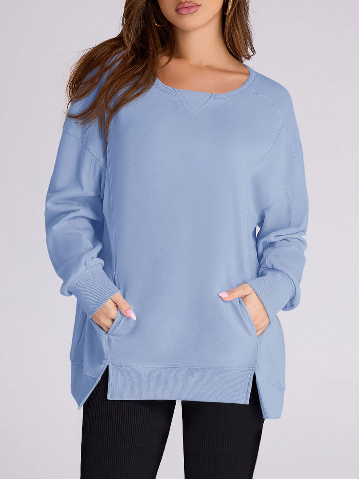 Women's High Low Side Slit Pullover Sweatshirt With Pockets (Buy 2 Free Shipping)