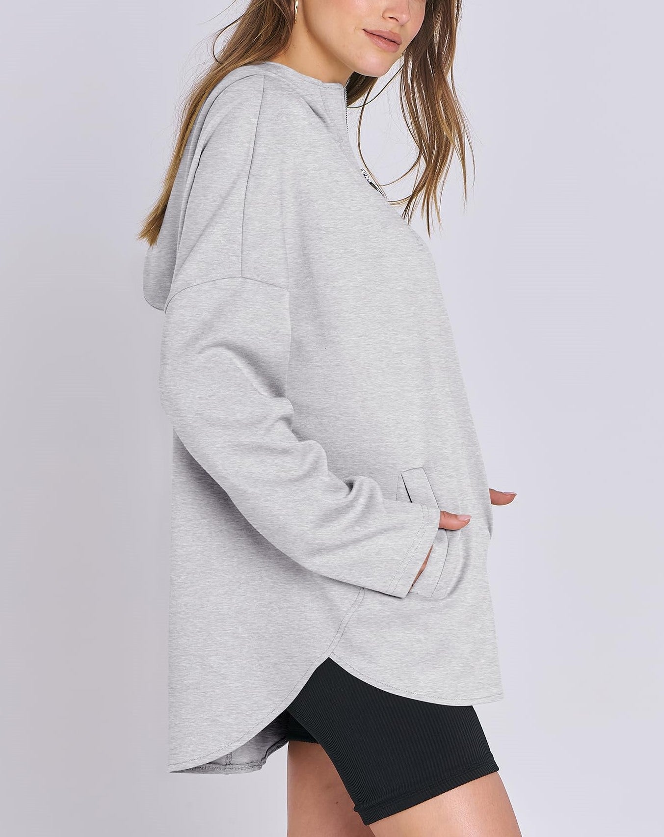 Women's Quarter Zip Oversized Tunic Hoodie (Buy 2 Free Shipping)