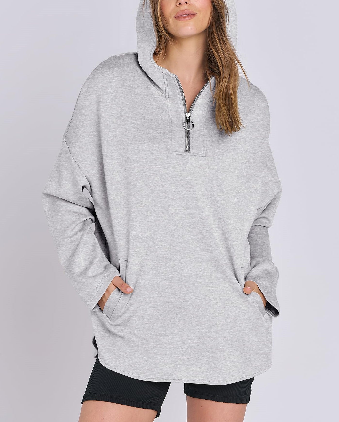 Women's Quarter Zip Oversized Tunic Hoodie (Buy 2 Free Shipping)