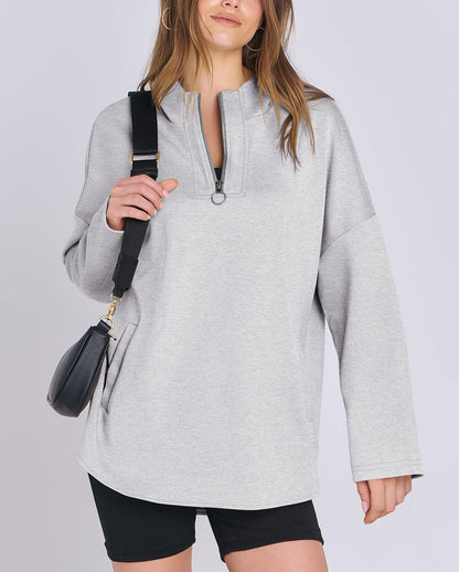 Women's Quarter Zip Oversized Tunic Hoodie (Buy 2 Free Shipping)