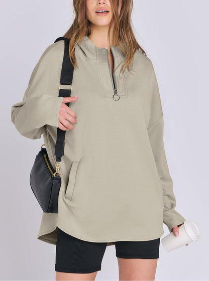 Women's Quarter Zip Oversized Tunic Hoodie (Buy 2 Free Shipping)