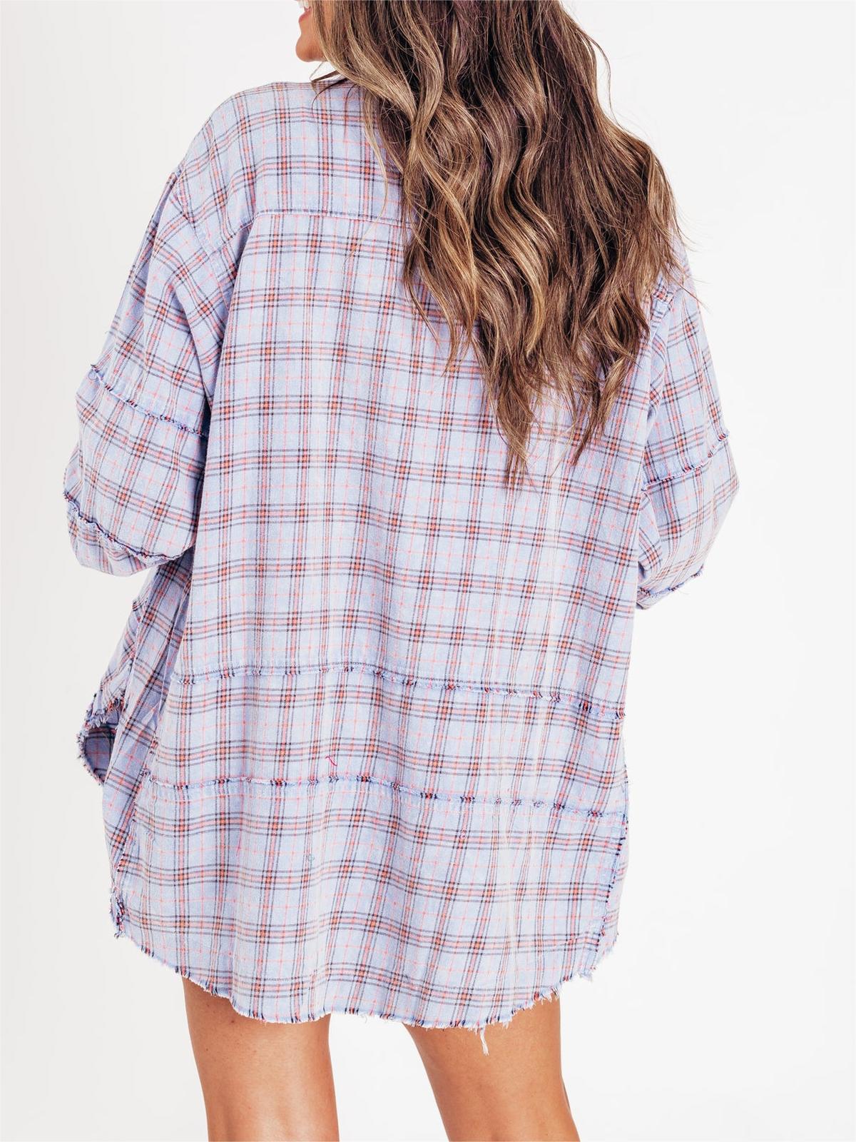 Women's Mineral Washed Button Down Plaid Shirt (Buy 2 Free Shipping)