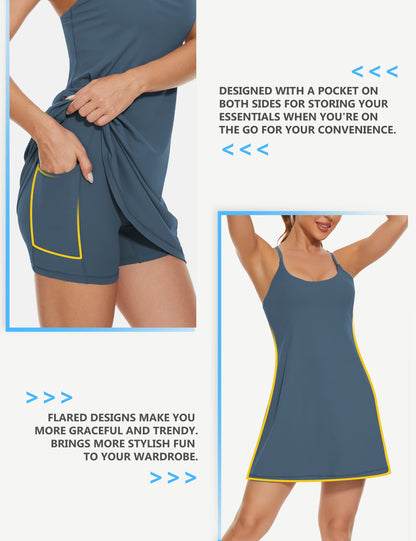 2-in-1 Exercise Dresses with Built-in Bra & Shorts