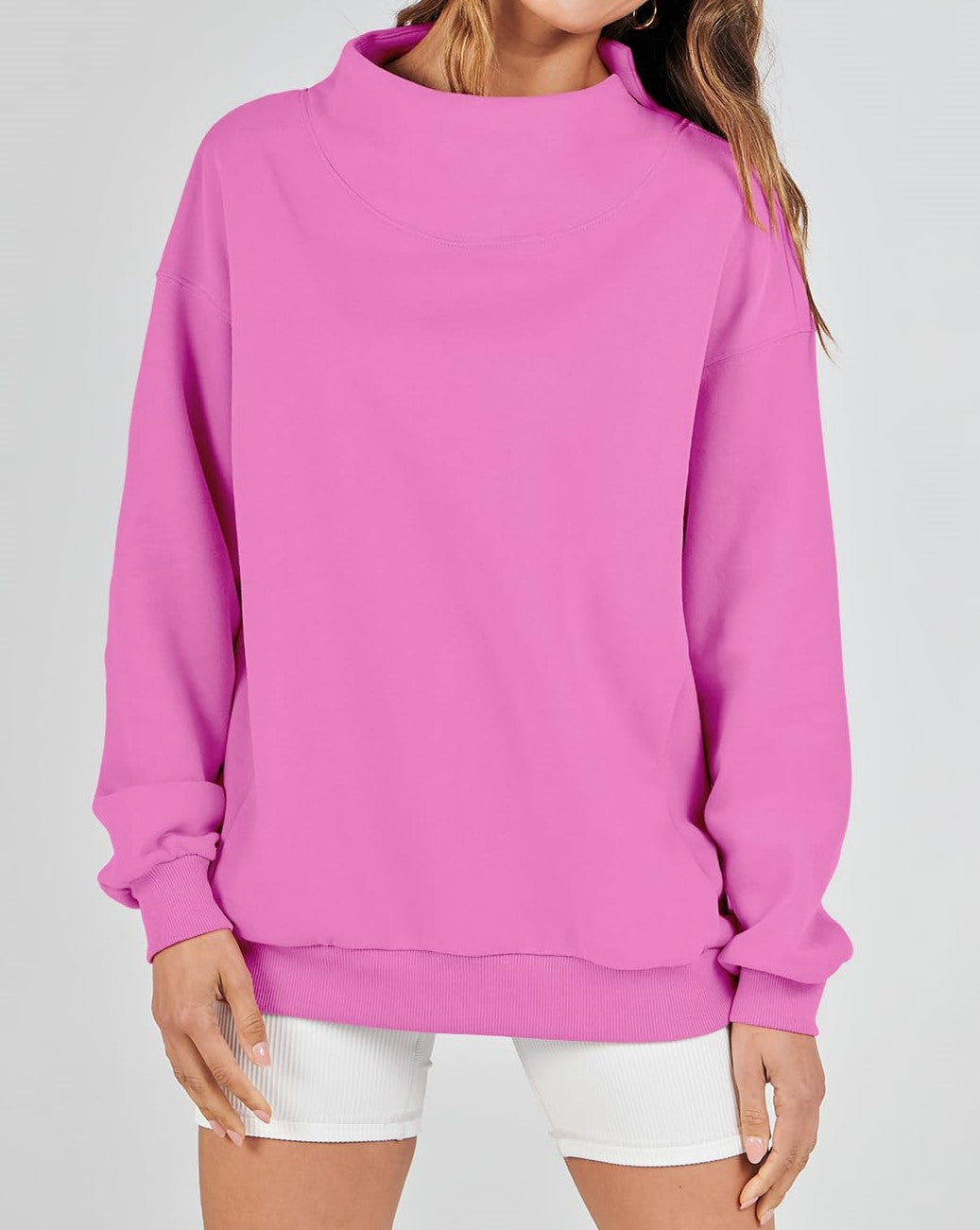 Women's Slit Mock Neck Oversized Sweatshirt (Buy 2 Free Shipping)