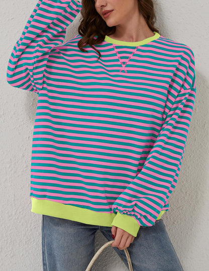 Women's Oversized Striped Long Sleeve Pullover (Buy 2 Free Shipping)