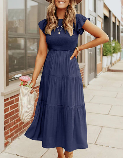 Women's Summer Casual Flutter Short Midi Dress