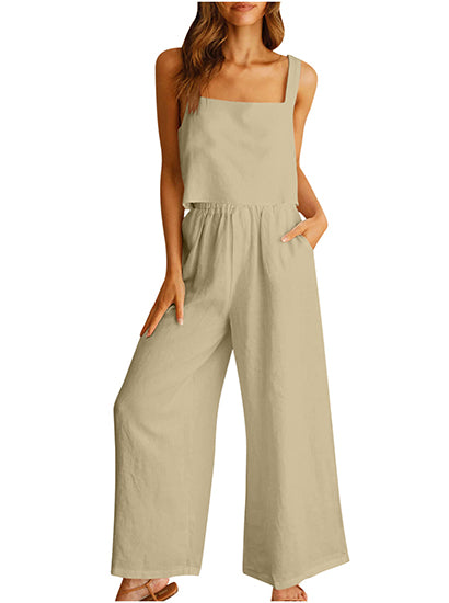 Square Neck Tank Wide Leg Pants Matching Lounge Set