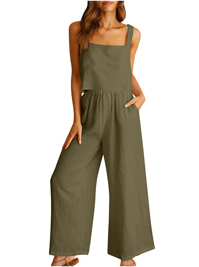 Square Neck Tank Wide Leg Pants Matching Lounge Set