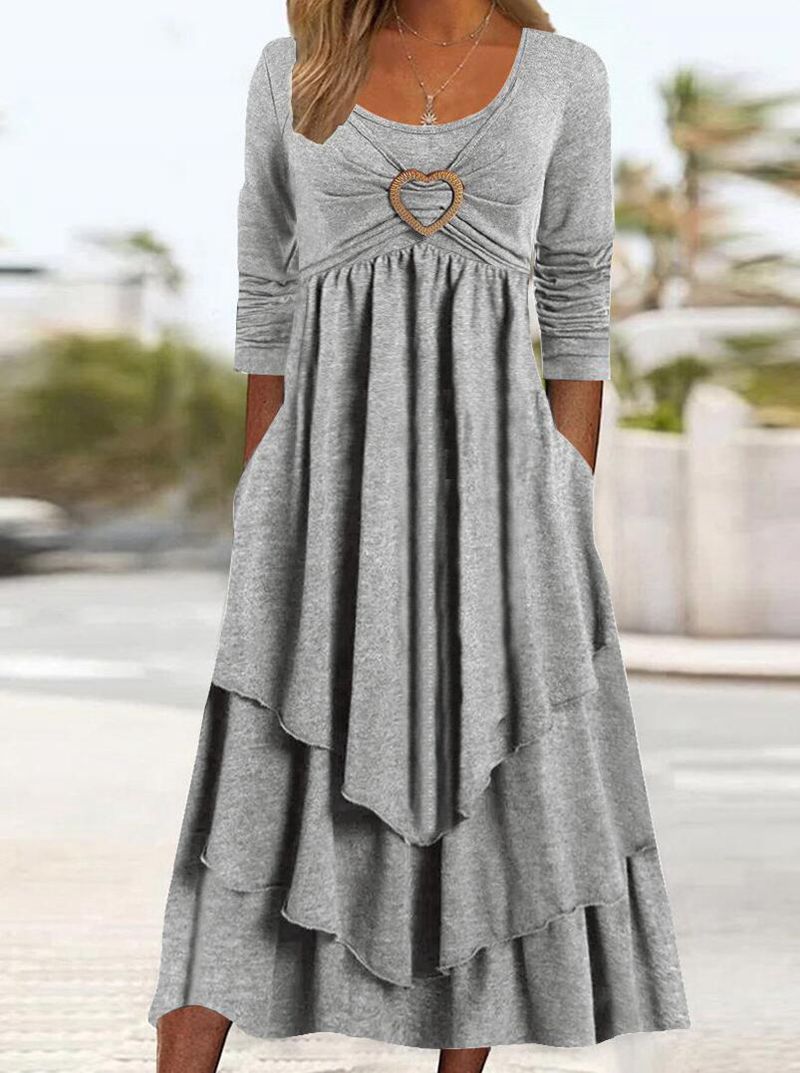 Plain Regular Fit Crew Neck Long Sleeve Casual Midi Dress