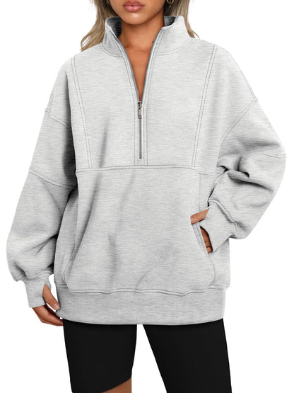 Women's Half Zip Oversized Sweatshirt with Pockerts (Buy 2 Free Shipping)