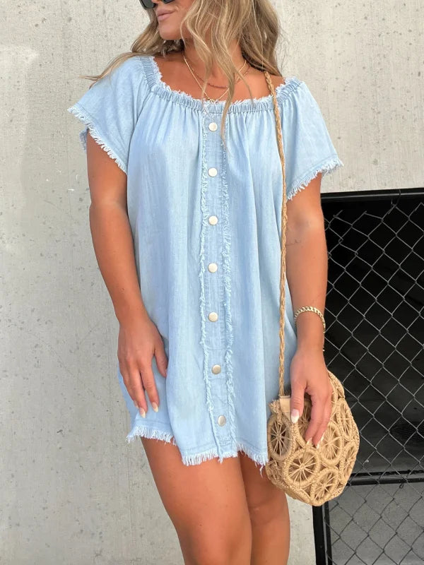 Short Sleeve Casual Denim Dress (Buy 2 Free Shipping)