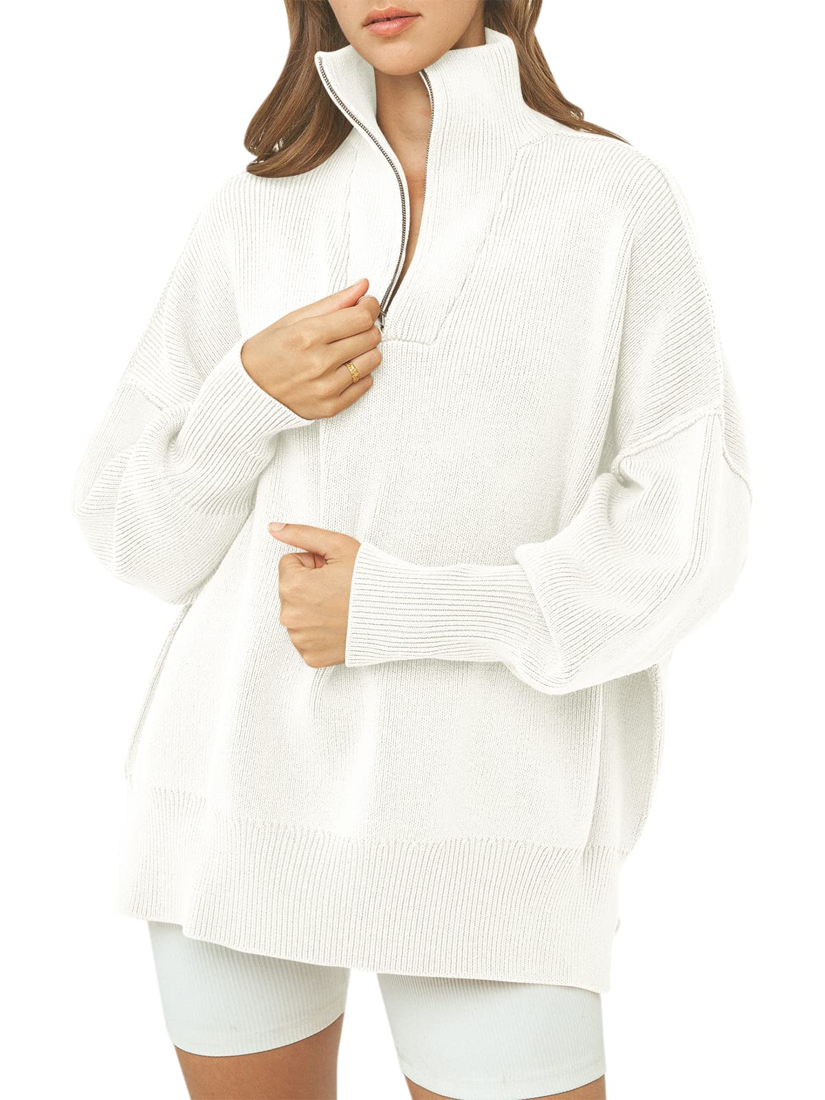 Women's Oversized Quarter Zip Sweater Pullover (Buy 2 Free Shipping)