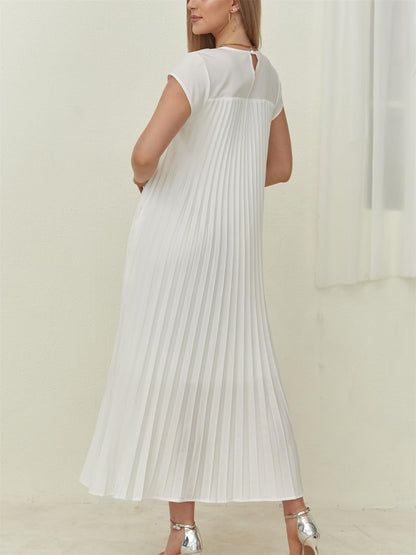 Women's Cap Sleeve Pleated Flowy Maxi Dress (Buy 2 Free Shipping)