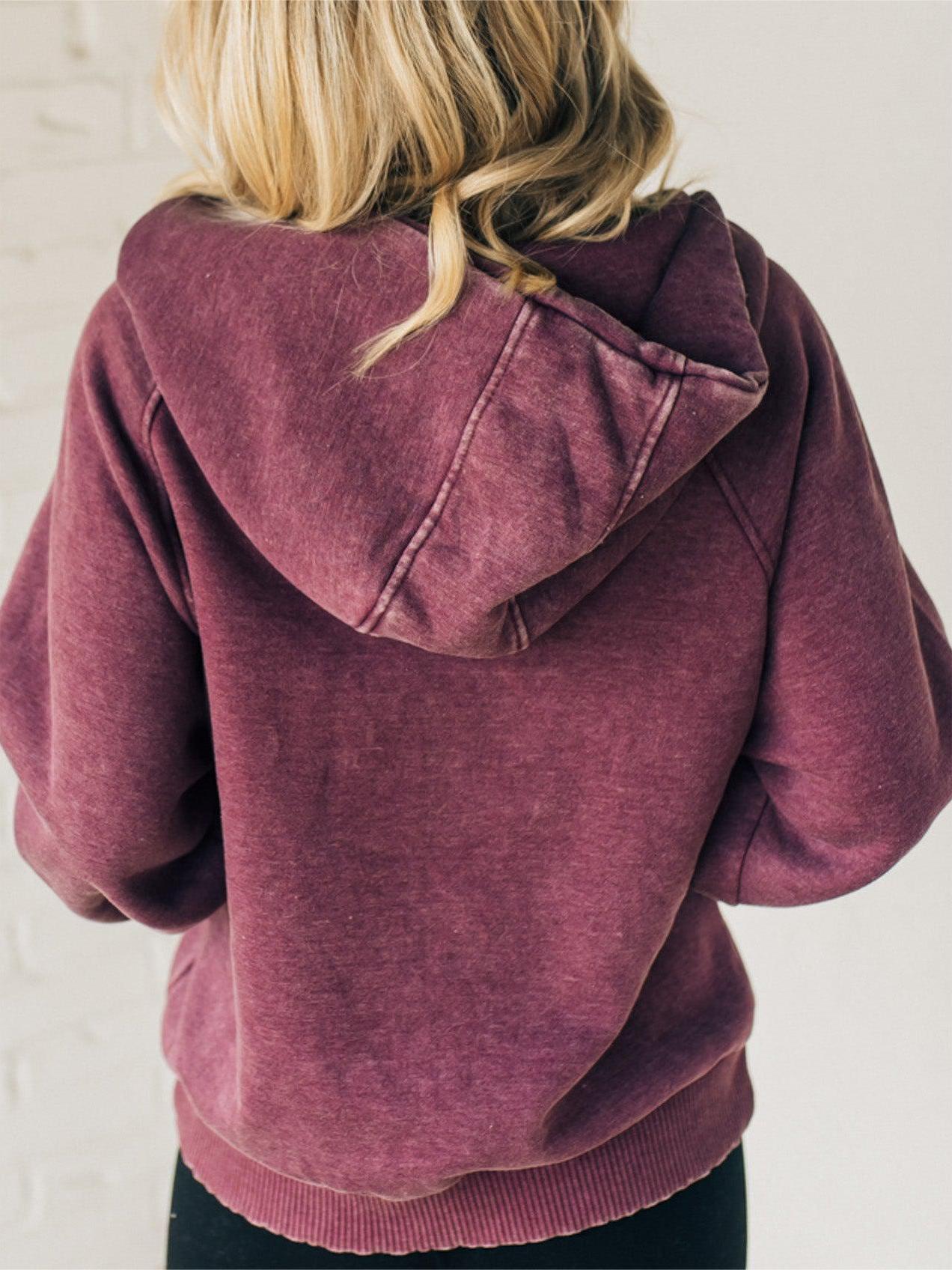 Women's 3/4 Zip Acid Wash Fleece Hoodie (Buy 2 Free Shipping)