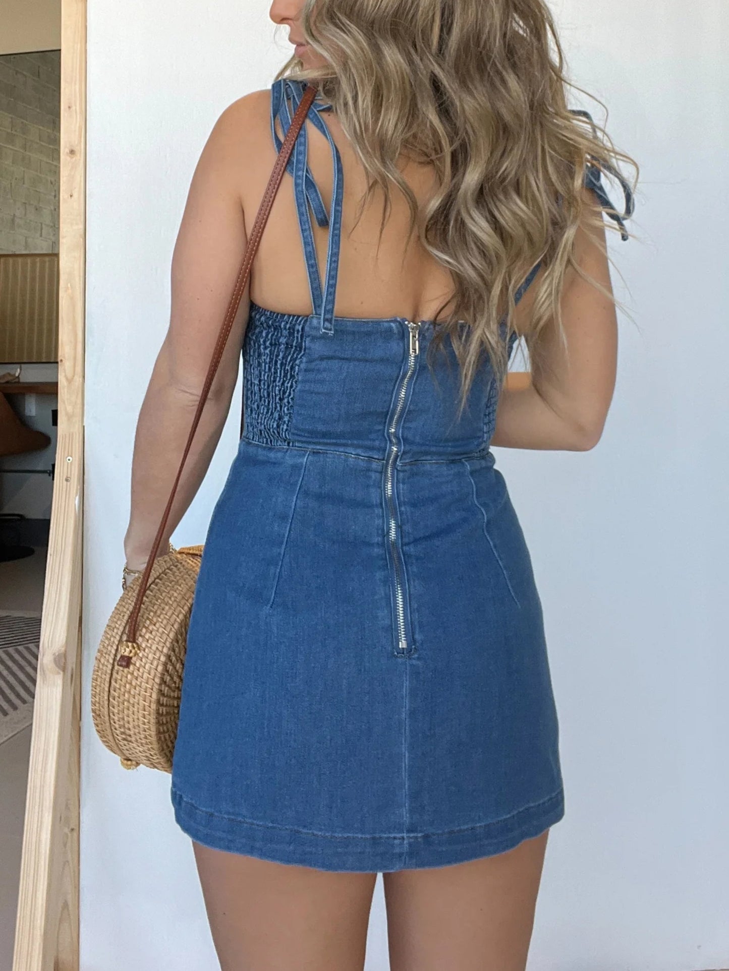 Women's Strappy Denim Zipper Dress (Buy 2 Free Shipping)