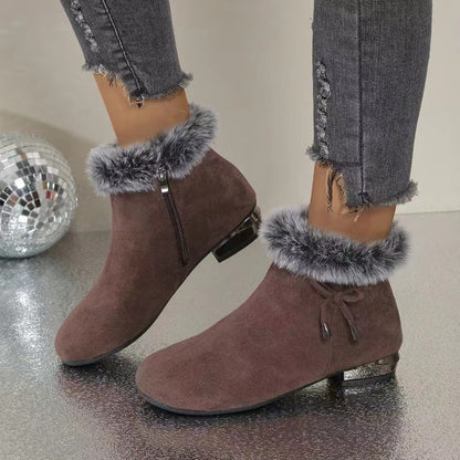 Women's Chunky Heel Short Casual Side Zipper Plush Lined Boots