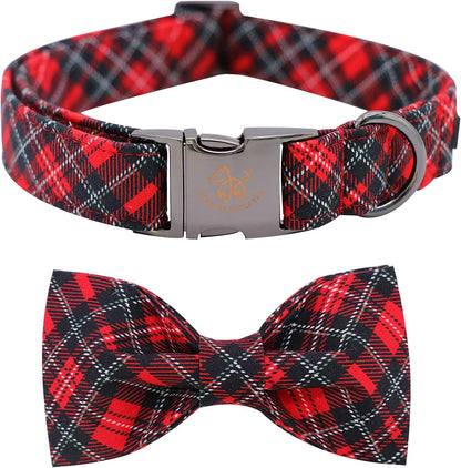 Red+Black Plaid Dog Bow Tie & Collar Set