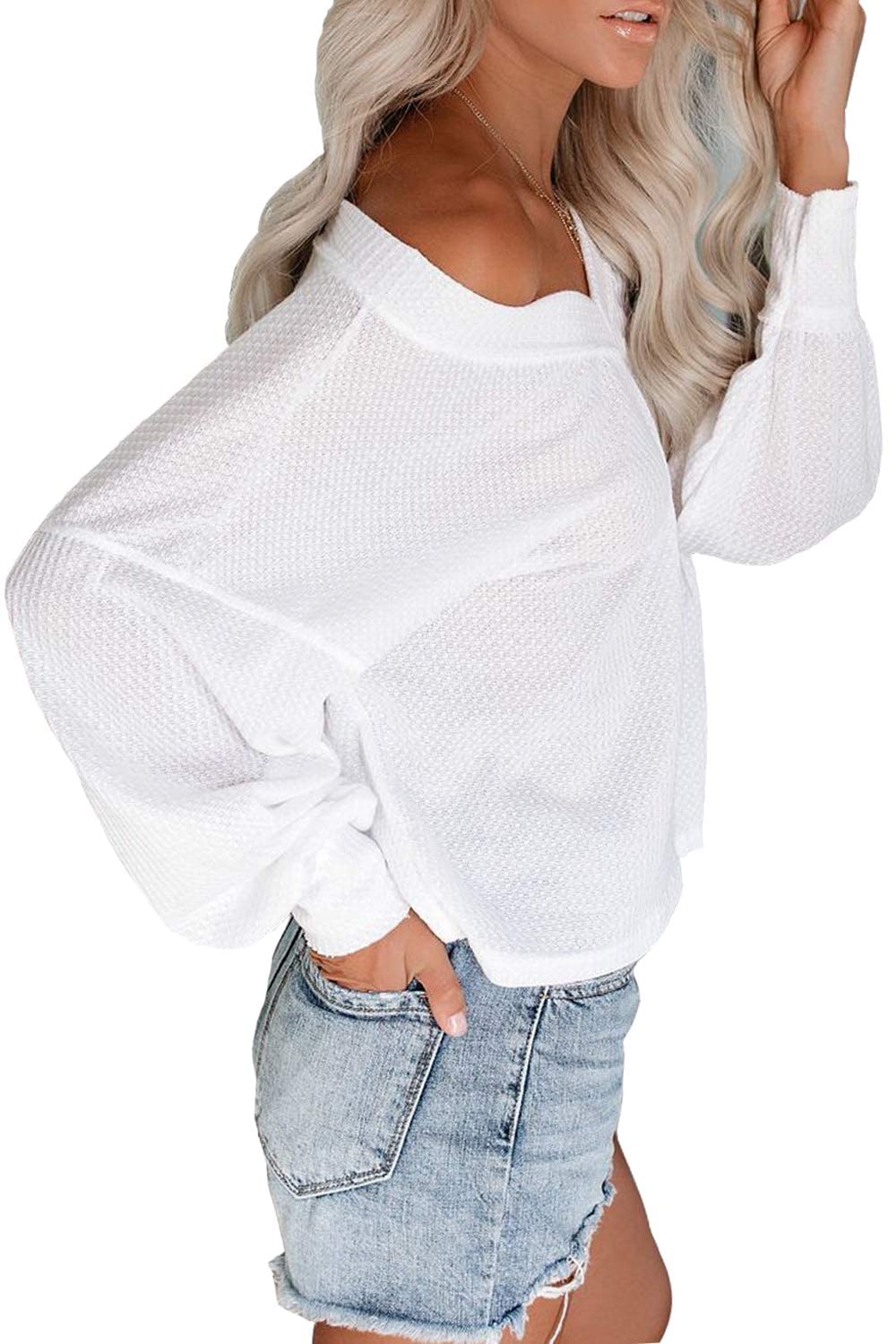 Women's  Oversized Off The Shoulder V Neck Pullover Sweater