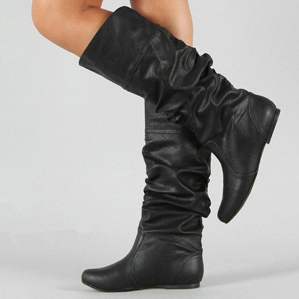 Women'S Autumn And Winter High-Top Flat Pleated Boots