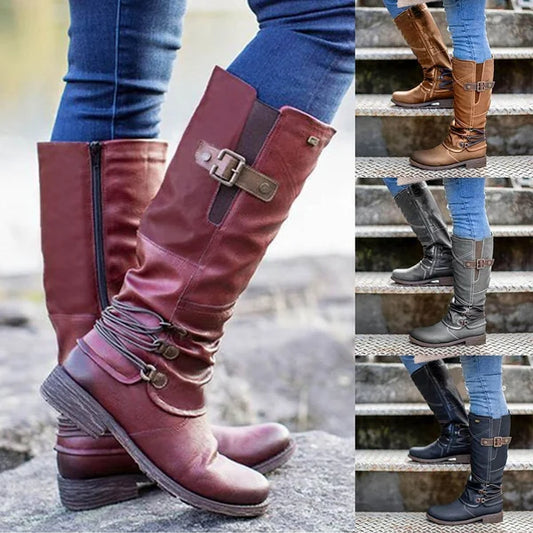 Women's Vintage Leather Zipper High Snow Boots